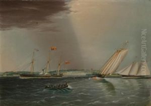Untitled View Of Match Race Between Schooner Yachts by James E. Buttersworth