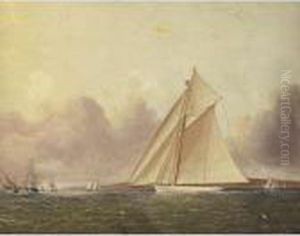 A View Of New York Sound, The 'volunteer' In The Foreground by James E. Buttersworth