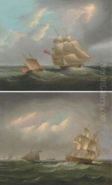 H.m.s. Sloop Active In Coastal
Waters; And H.m.s. Brunswick Amidst Other Shipping In The Channel - view 1