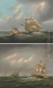 H.m.s. Sloop Active In Coastal
Waters; And H.m.s. Brunswick Amidst Other Shipping In The Channel by James E. Buttersworth