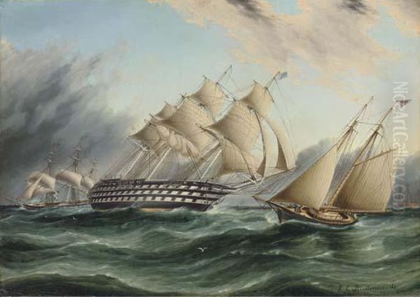 The American Ship Of The Line
Pennsylvania With A Schooner Yachtand An American Frigate Off Sandy Hook - view 1