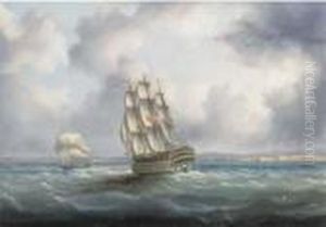 A British First Rate In The Atlantic With Cadiz Off To Starboard