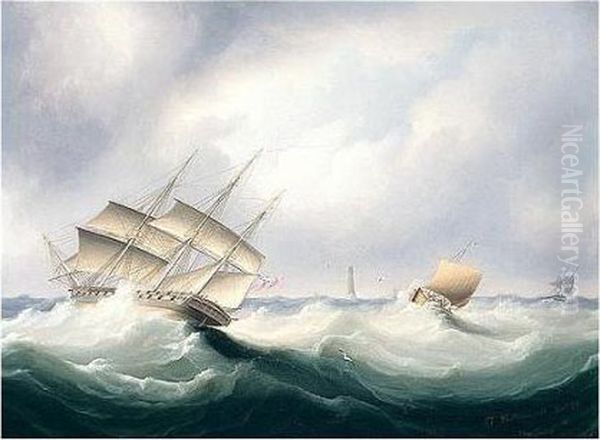 Shipping In A Strong Breeze Off Eddystone Lighthouse - view 1