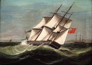 A 48-gun Frigate Heeling In The Wind by James E. Buttersworth