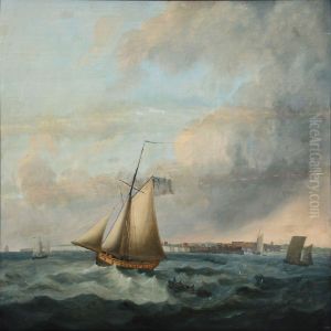 Seascape With Sailing Ships Near The English Coast by Thomas Buttersworth