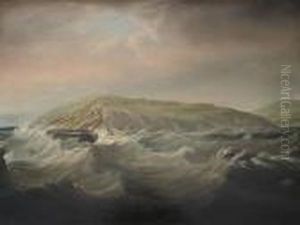 A Frigate Off A Stormy Coast by Thomas Buttersworth