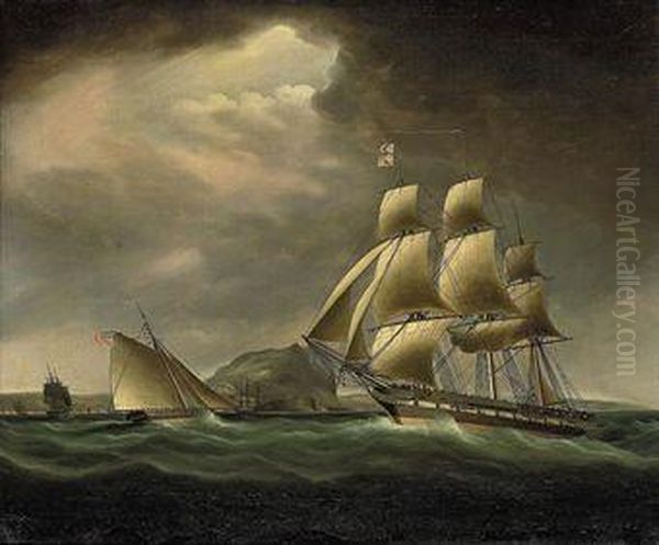 A Frigate And A Royal Navy Cutter In A Stiff Breeze Off Gibraltar - view 1