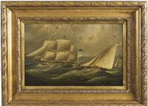 A Frigate And A Yacht Off The Coast - view 1