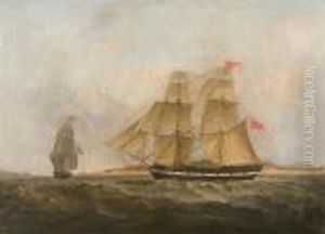 The Two Masted Ship 'alpha' In Full Sail by Thomas Buttersworth