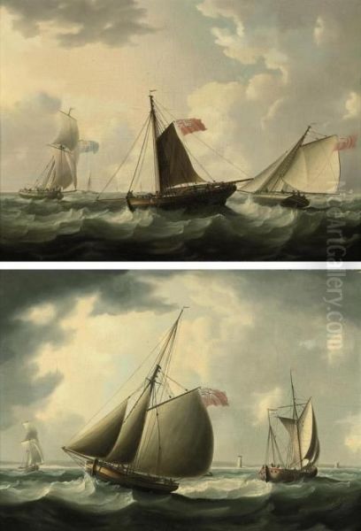 A Royal Navy Frigate In Choppy Waters; And English And Dutchfishing Boats Off The Coast - view 1