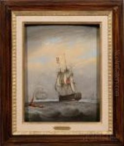 British Warship In Harbor. by Thomas Buttersworth