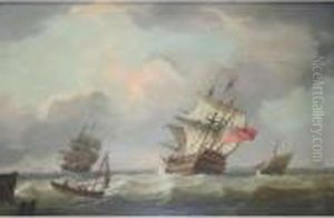 A Frigate Flying The Red Ensign, With Other Vessels by Thomas Buttersworth