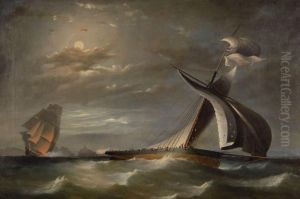 Moonlit Naval Battle Scene