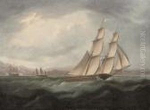 A Brig Running Under Full Sail In The Mediterranean by Thomas Buttersworth