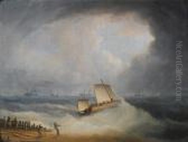 A Deal Lugger Going Off To Storm Bound Ships In The Downs - view 1