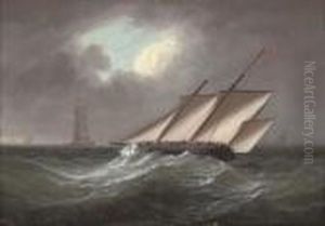 An Armed Lugger Heeling In The Breeze Off The Eddystone Lighthouse