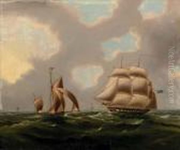 A Naval Frigate And Yawl In The Channel - view 1