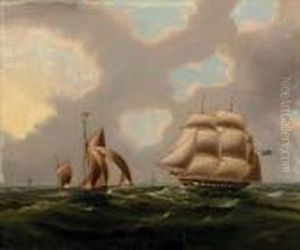 A Naval Frigate And Yawl In The Channel A Naval Frigate And Yawl In The Channel