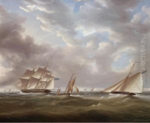 An Armed Frigate And Other Shipping Off Dover by Thomas Buttersworth