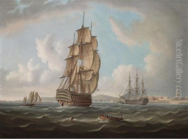 Men-of-war Coming Into Harbour, Possibly At Portsmouth - view 1
