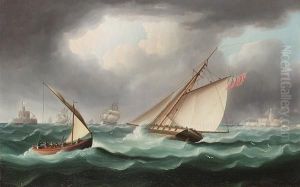 An Armed Cutter Emerging From The Mouth Of The Tagus, Past The Bugio Lighthouse