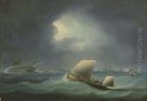 A British Warship And Other Shipping by Thomas Buttersworth