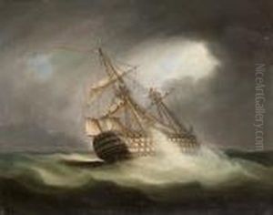 H.m.s. 'victory' In Full Sail And In A Squall by Thomas Buttersworth