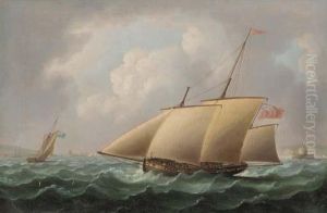 An Armed Naval Lugger Patrolling
 Off The Mouth Of The Tagus Withthe Belem Tower In The Far Distance Off 
Her Starboard Bow