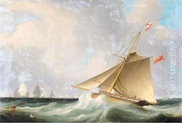 An English Cutter Yacht In A Stiff Breeze - view 1