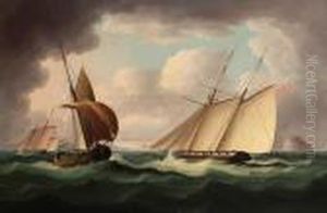 A Two-masted Naval Schooner In 
Pursuit Of An Armed French Lugger Off The Bass Rock, North Berwick