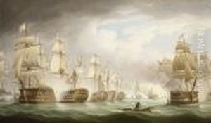 H.m.s. "victory" Heavily Engaged At The Battle Of Trafalgar by Thomas Buttersworth