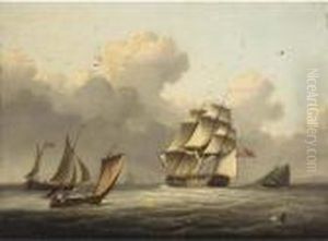 An Outward-bound Frigate Running Down The Channel by Thomas Buttersworth