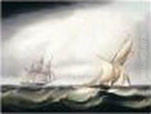 A British Man Of War Pursuing A French Privateer by Thomas Buttersworth