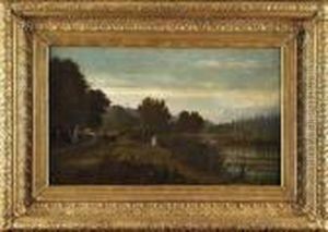 Pecheur Au Bord De La Riviere by Nicolas Louis Cabat