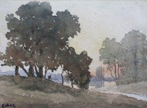 Promeneur Pres De La Riviere Aquarelle Promeneur Pres De La Riviere Aquarelle