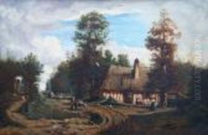 Muletier Arrivant Pres D'une Ferme, Circa 1870 by Nicolas Louis Cabat