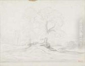 Troupeau Au Chemin Tournant by Nicolas Louis Cabat