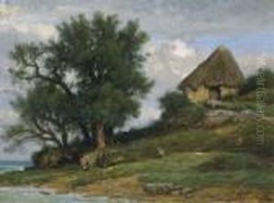 Maison Au Bord De La Mer, Bretagne by Nicolas Louis Cabat
