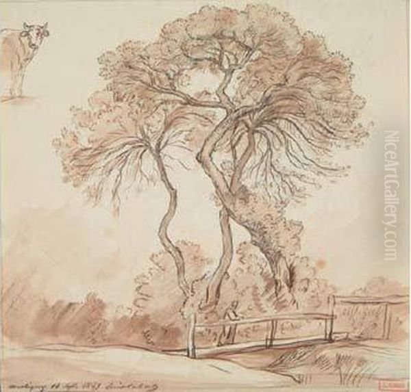Passerelle Et Arbres Avec Une Etude De Vache, Martigny, 14 Sept 1849 - view 1