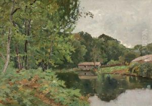 Ferme Au Bord De L'etang by Louis Alexandre Cabie
