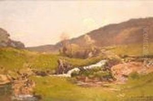 Fast Running Stream In Hilly Landscape Fast Running Stream In Hilly Landscape