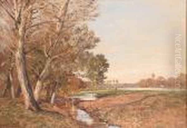 River Landscape, Willows And Poplars With Distant Figures - view 1