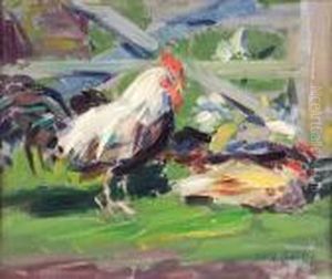 Cockerel In A Farmyard by Francis Campbell Boileau Cadell