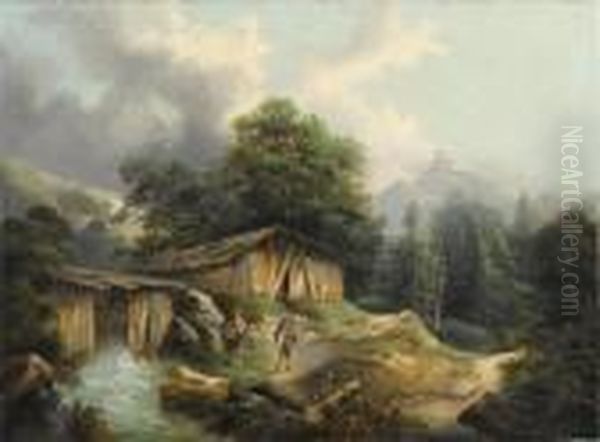 Forest Landscape With Two Figures Near A Mill - view 1