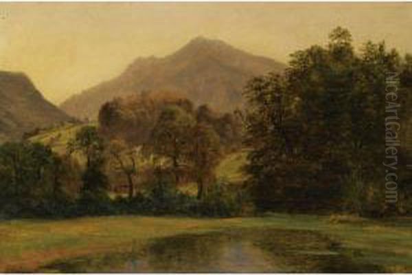 A Pond With A Mountainous Landscape In The Background - view 1