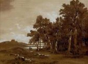 Arbres, Eau, Cavaliers by Alexandre Calame