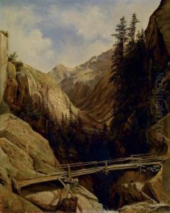 A La Cascade De La Handeck by Alexandre Calame