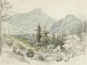 Landscape With Mountains With A Hut by Alexandre Calame