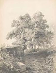 Waldpartie Mit Mutter Und Kind. by Alexandre Calame
