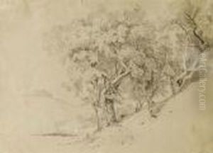 Landschaftsstudie Mit Baumen An Einem Hang by Alexandre Calame